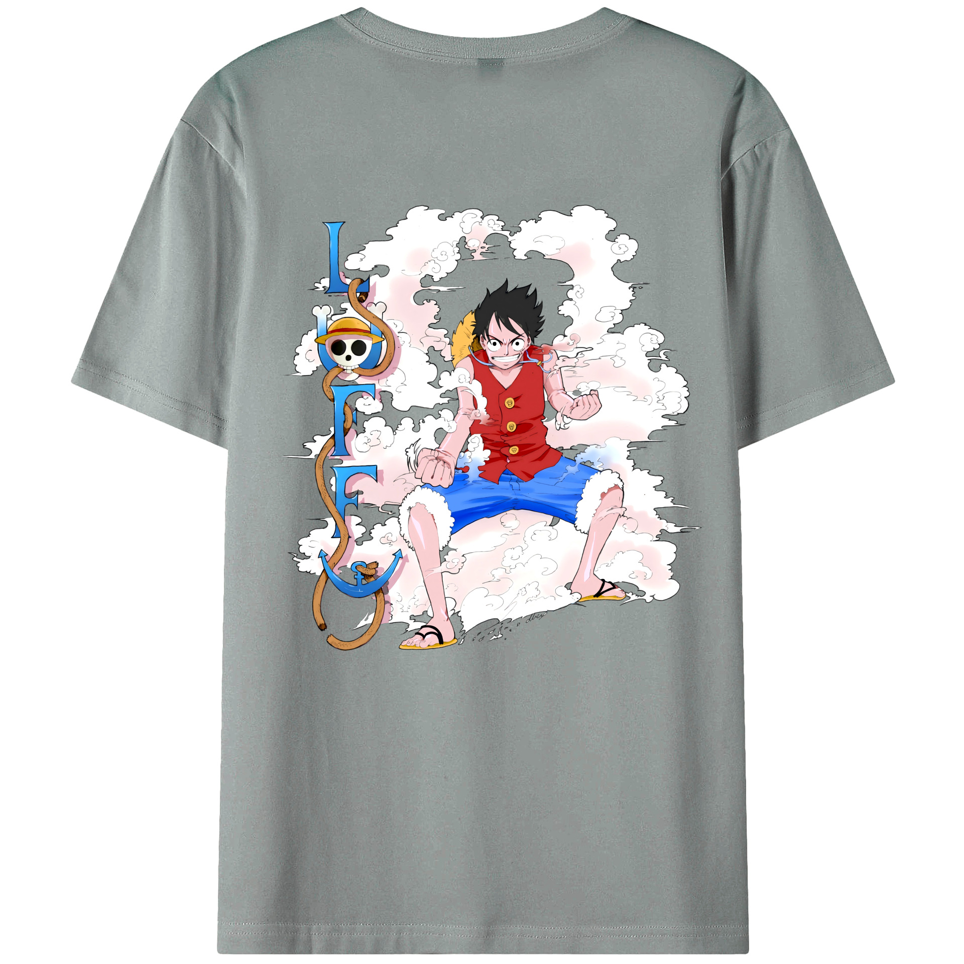 ワンピース モンキー・D・ルフィ ONE PIECE Monkey D. Luffy 綿100％ メンズ半袖Tシャツ（バックプリント） 通気性